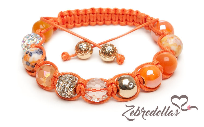 Jade Mosaic & Orange Cats Eye – 10mm Braided Bracelet