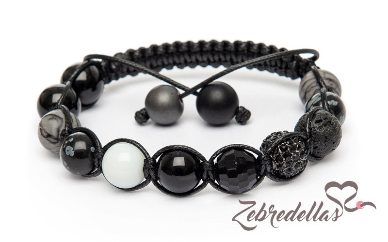 Alabaster, Onyx & Obsidian – 10mm Braided Bracelet