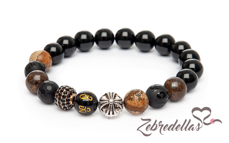 Bronzite, Jasper & Onyx Mantra – Elastic Bracelet