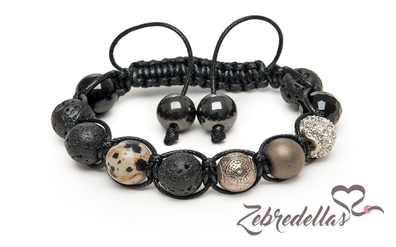 Dalmatian Jasper & Onyx – 10mm Braided Bracelet