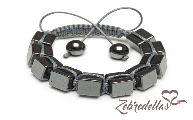 Cubed Hematite – 10mm Braided Bracelet