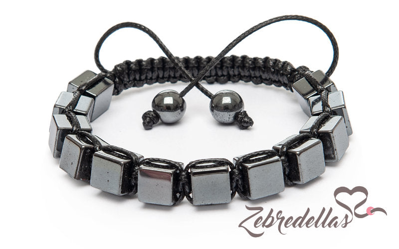 Cubed Hematite – 8mm Braided Bracelet