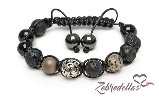 Dalmatian Jasper & Onyx – 10mm Braided Bracelet