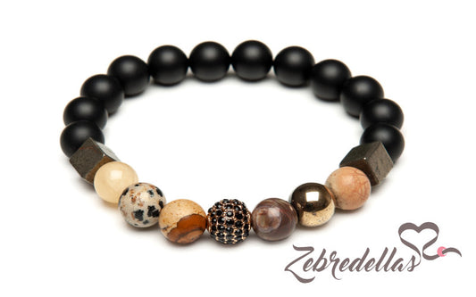 Jasper, Onyx & Pyrite – Elastic Bracelet
