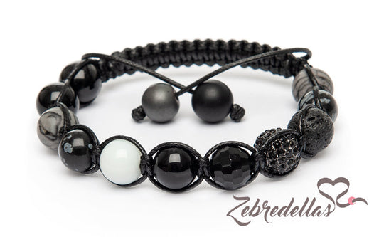 Alabaster, Onyx & Obsidian – 10mm Braided Bracelet