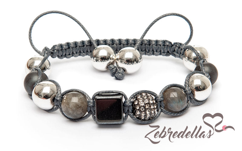 Labradorite & Hematite Cube – 10mm Braided Bracelet