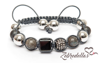 Labradorite & Hematite Cube – 10mm Braided Bracelet