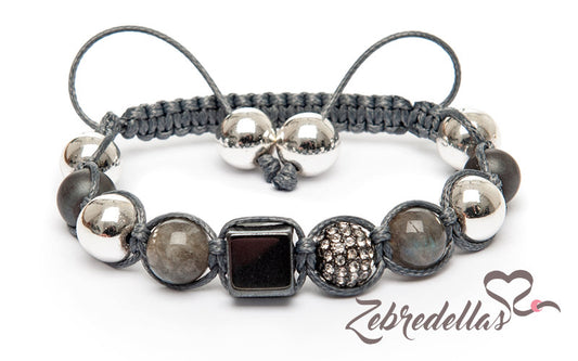 Labradorite & Hematite Cube – 10mm Braided Bracelet