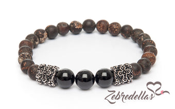 Agate, Onyx & Gothic Cross – Elastic Bracelet