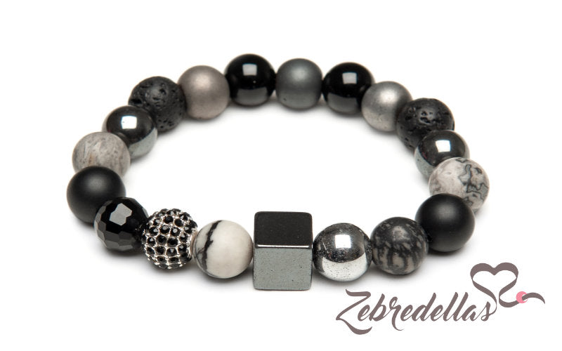 Picasso Jasper, Onyx & Hematite – Elastic Bracelet