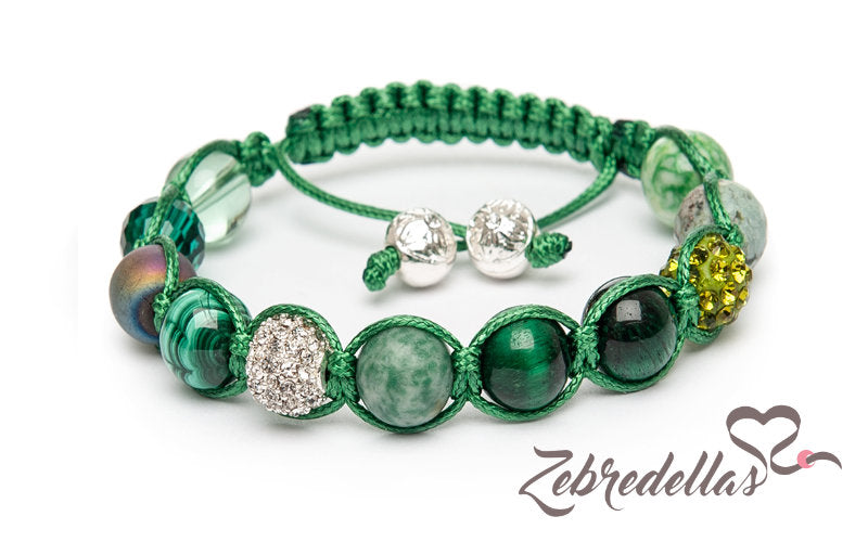 Malachite & African Turquoise – 10mm Braided Bracelet  (silver accents)