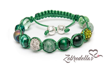 Malachite & African Turquoise – 10mm Braided Bracelet  (silver accents)