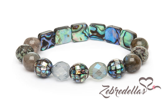 African Turquoise & Labradorite – Elastic Bracelet