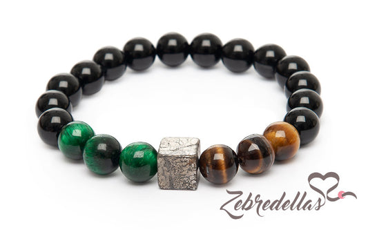 Tiger’s Eye, Pyrite & Onyx – Elastic Bracelet