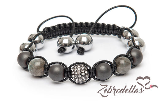 Labradorite & Hematite – 10mm Braided Bracelet