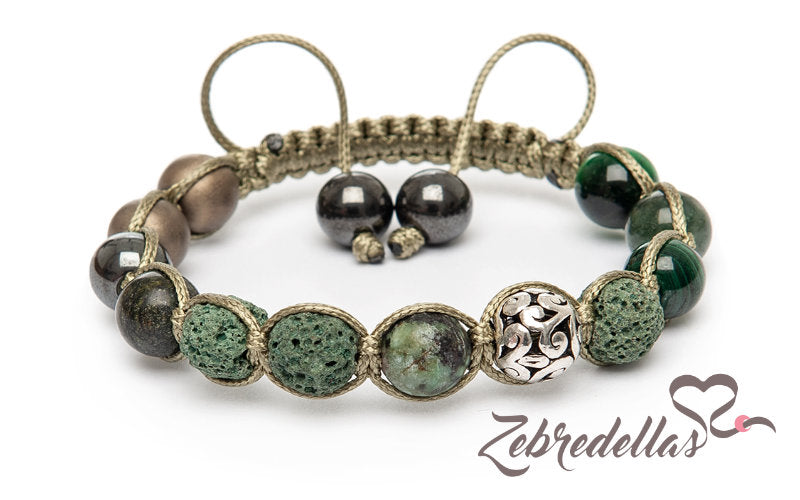 Malachite & African Turquoise – 10mm Braided Bracelet