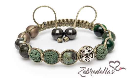 Malachite & African Turquoise – 10mm Braided Bracelet