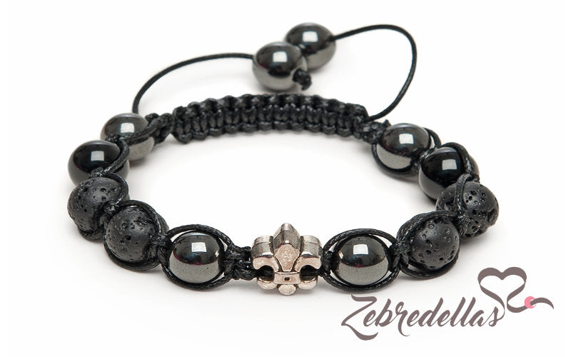 Onyx & Fleur De Lis – 10mm Braided Bracelet