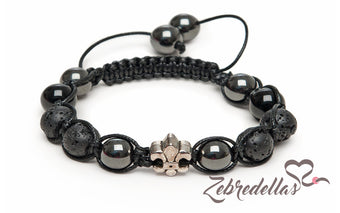 Onyx & Fleur De Lis – 10mm Braided Bracelet