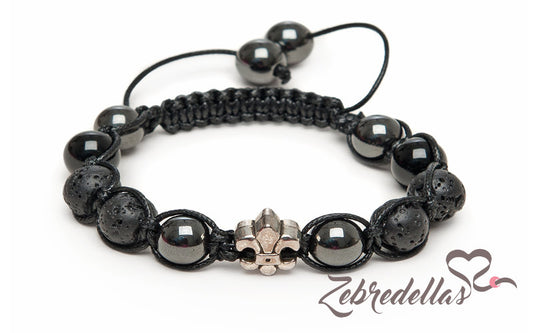 Onyx & Fleur De Lis – 10mm Braided Bracelet