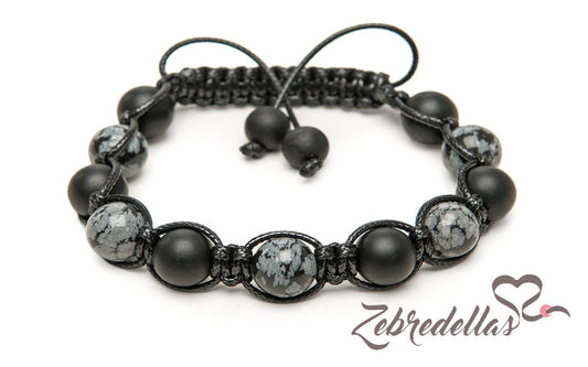 Onyx & Snowflake Obsidian – 10mm Braided Bracelet