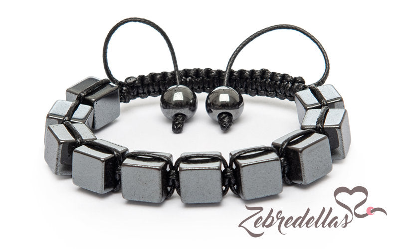 Cubed Hematite – 10mm Braided Bracelet
