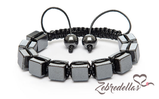 Cubed Hematite – 10mm Braided Bracelet