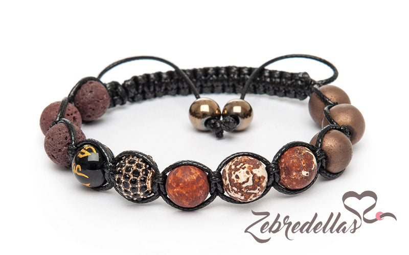 Wooden Agate & Onyx Mantra – 10mm Braided Bracelet