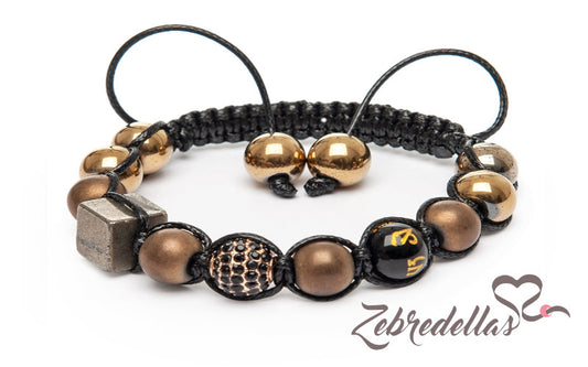 Pyrite Cube & Onyx – 10mm Braided Bracelet