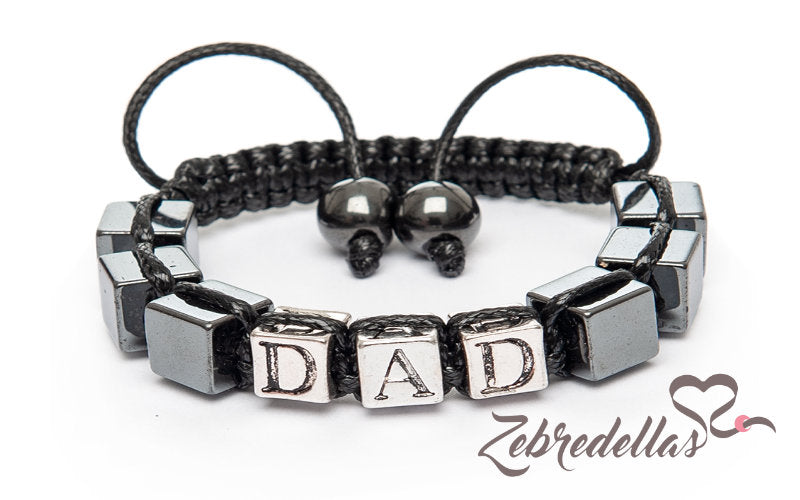 Cubed Hematite “DAD” – 8mm Braided Bracelet