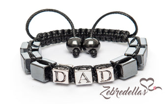 Cubed Hematite “DAD” – 8mm Braided Bracelet