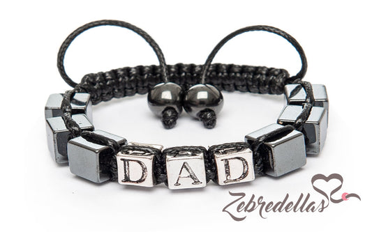 Cubed Hematite “DAD” – 8mm Braided Bracelet