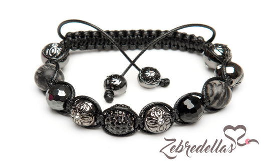 Black Picasso Jasper & Hematite – 10mm Braided Bracelet