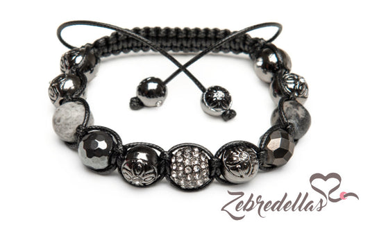Map Picasso Jasper & Hematite – 10mm Braided Bracelet