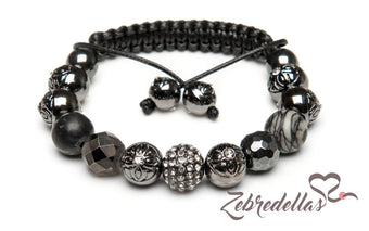 Black Picasso Jasper & Hematite – 10mm Braided Bracelet