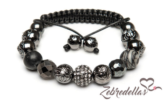 Black Picasso Jasper & Hematite – 10mm Braided Bracelet