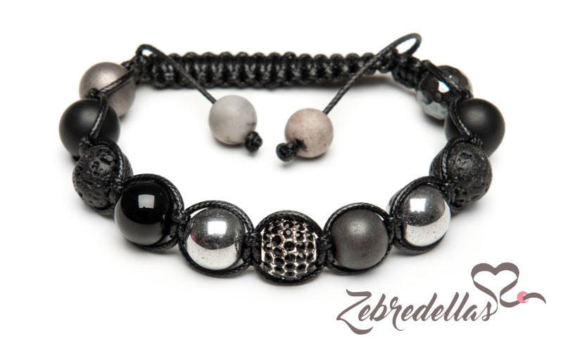 Onyx, Lava & Hematite – 10mm Braided Bracelet